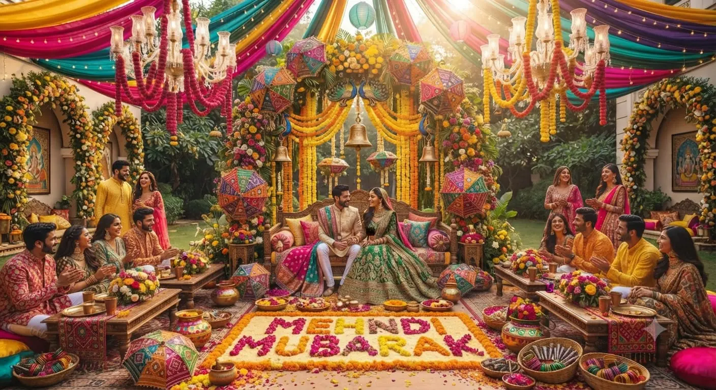 Colourful Mehendi decoration setup