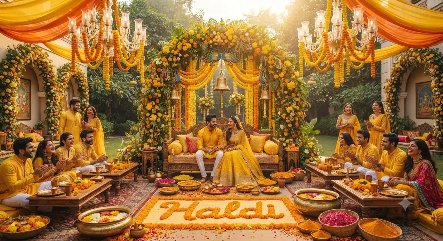 Haldi marigold seating setup