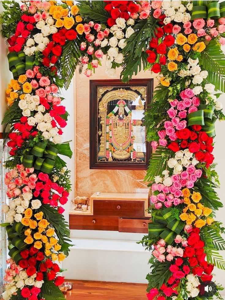Home puja floral arch decoration