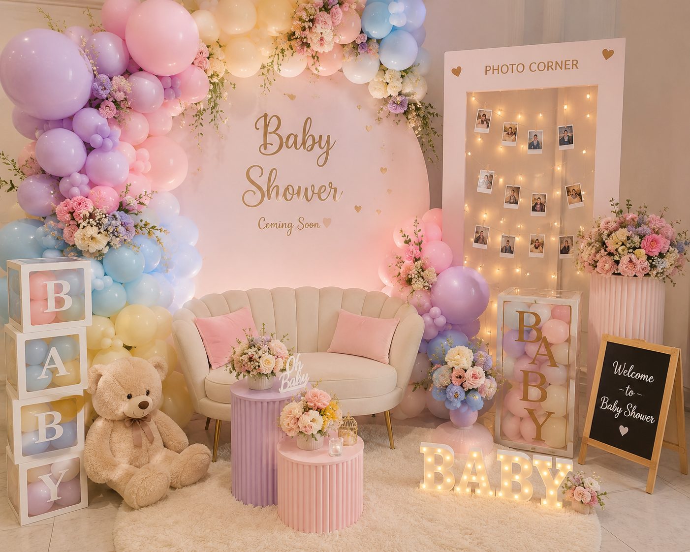 Soft pastel baby shower decoration